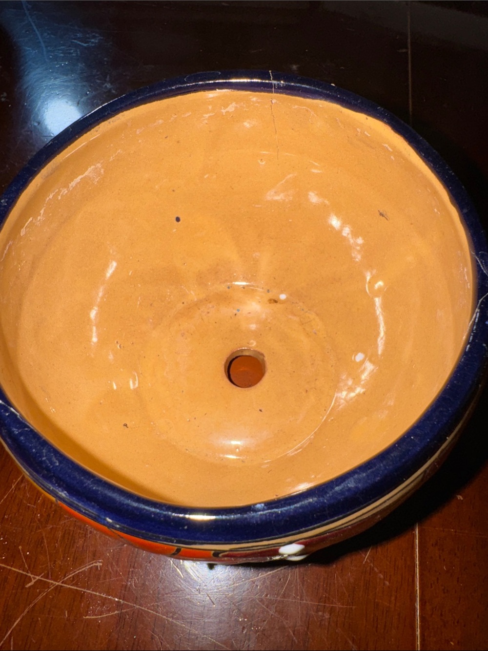 Made in Mexico Handcrafted Orange Floral Ceramic Planter Bowl with bottom tray - Picture 3 of 12